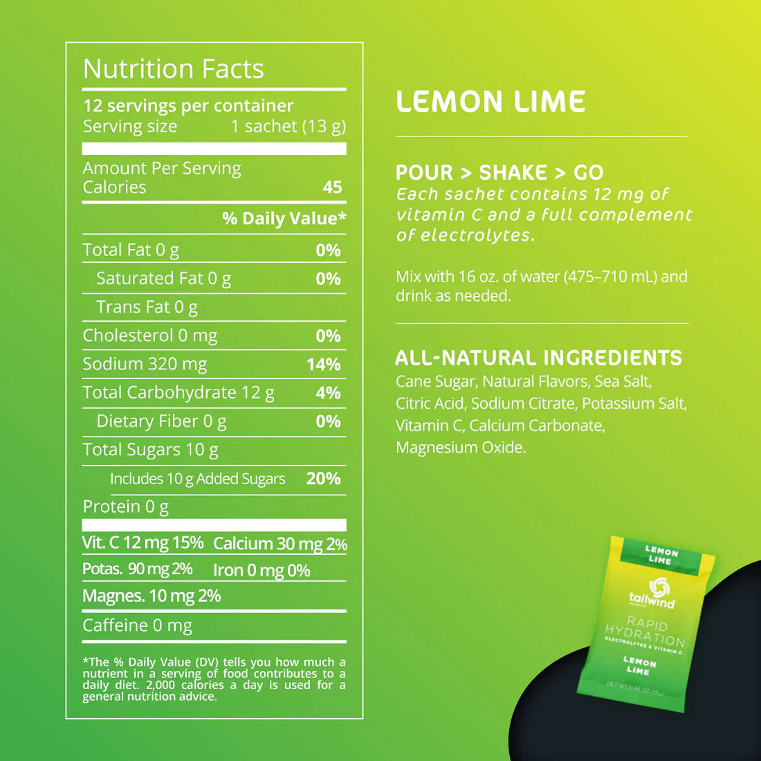 Tailwind Rapid Hydration Lemon Lime Single